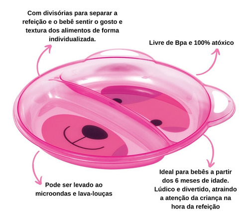 Imagem 3 de 5 de Prato Pratinho Raso Infantil C/ Divisória Refeição Bebe Buba