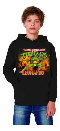 Polerón Canguro Capucha Tortugas Ninjas Leonardo Comic Dtf Cod 006