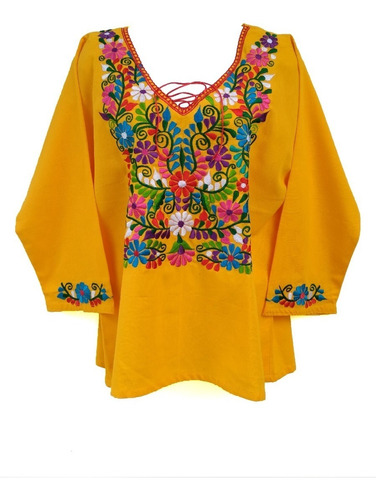 Blusa Artesanal Mexicana Bordado Flores 