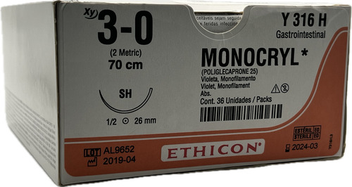 Sutura Monocryl 3-0 Ref: Y 316 H Ethicon