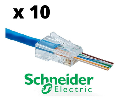Imagen 1 de 3 de Ficha Rj45 Categoria 6 Pasante Schneider P Cable Red Utp