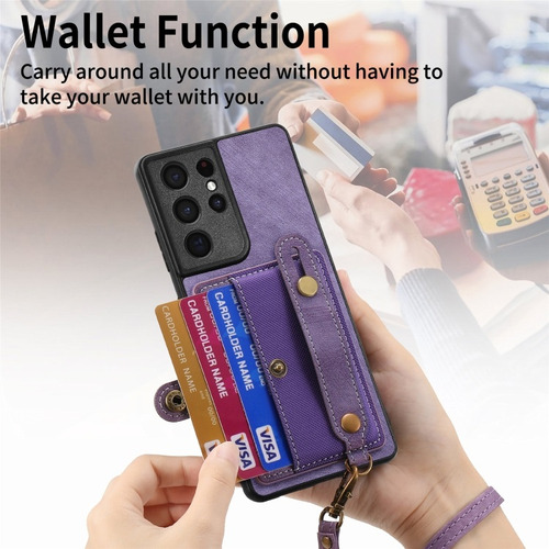 Funda De Cuero Con Pulsera Cruzada Para Samsung