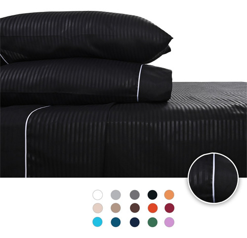 Sábanas King Size 2800 Hilos Extra Suave Premium Stripes Color Negro Diseño de la tela Rayado
