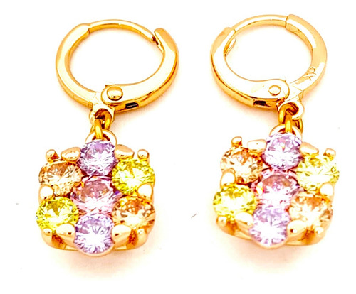 Collar Mujer Oro Laminado Dije Aretes Largos Fiesta Elegant
