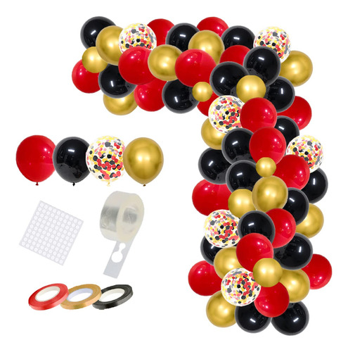 Kit De Guirnaldas De Globo De Oro Negro Rojo - 121pcs Globos