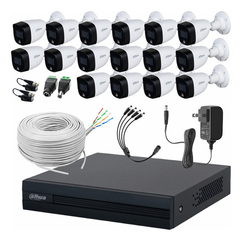 Dahua Kit De Cctv Full Color 16 Cámaras 2 Mp + Bobina De Cable Utp Cat53 Con Transceptores Kit De Video Vigilancia Detección De Movimiento Y Cámaras De Seguridad