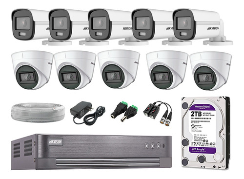 Cámaras Seguridad Kit 10 Hikvision 1080p Colorvu Noche Color