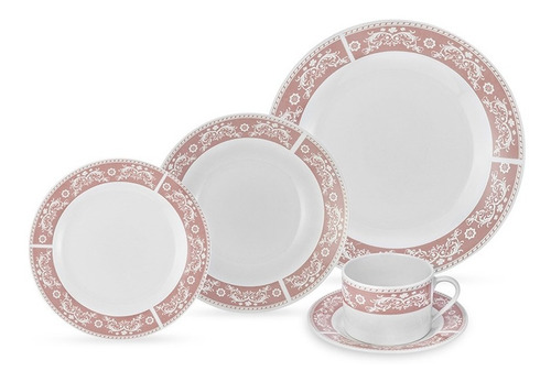 Aparelho Jantar Prato Raso Fundo Xícara Café Chá Porcelana