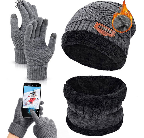 3 Piezas Gorros De Invierno Niños Con Bufanda Y Guantes
