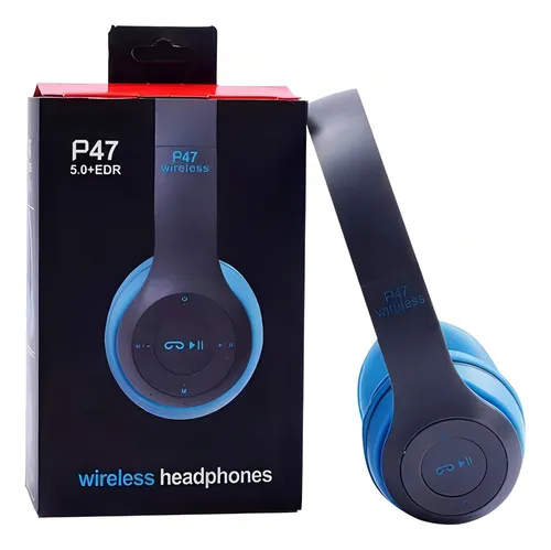 Audifonos Inalambricos Bluetooth Radio Mp3 P47 Color Azul
