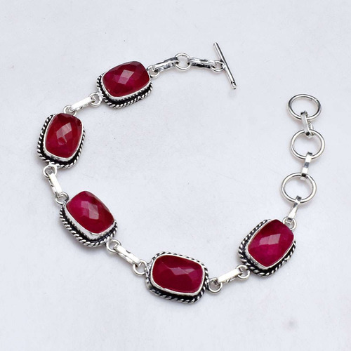 Pulsera Plata 925 Y Raiz De Rubi Natural