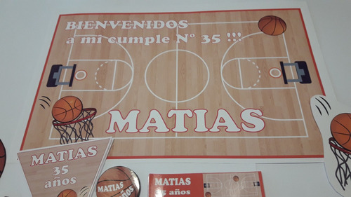 Basquet Basket Kit Cumpleaños  Banderines Stickers Cartel