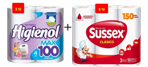 Imagen 1 de 2 de Papel Higiénico Higienol Max 100 + Rollo De Cocina Sussex
