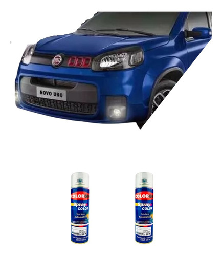 Tinta Spray Na Cor Do Seu Auto Fiat Azul Uno + Verniz 300 Ml