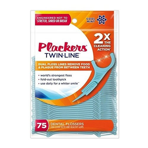 Plackers Blanqueamiento Twin Line Floss Picks - 75 Ct - 3 Pk