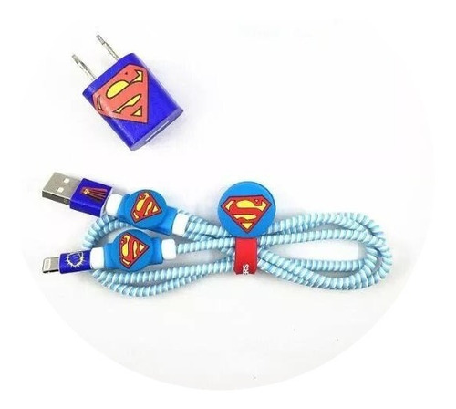 Kit Protectores De Cables Super Man Cargador Espirales