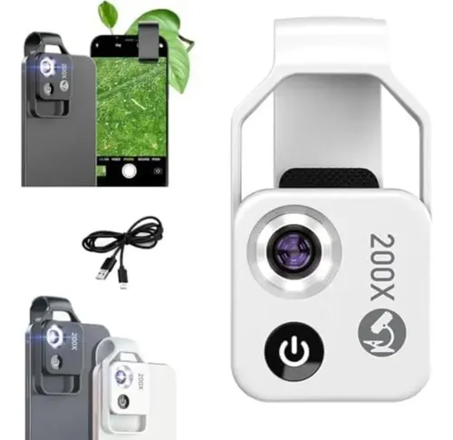 Mini Microscope 200x à Clipser Pour Smartphone – Loupe LED Rechargeable 2024 Pour Jade, Bijoux, Peau & Électronique