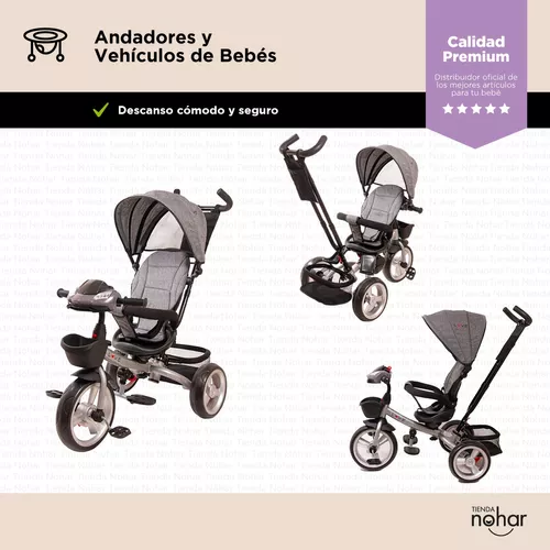 Triciclo Infantil Bebe Manija Direccional Capota Luz Musica