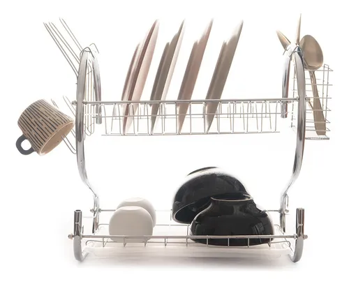 comprar Secaplatos Escurridor Cromado Doble Piso Con Bandeja 35cm