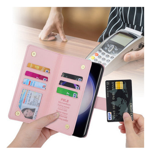 Jing Funda De Piel Tipo Cartera Con Cremallera Para Samsung