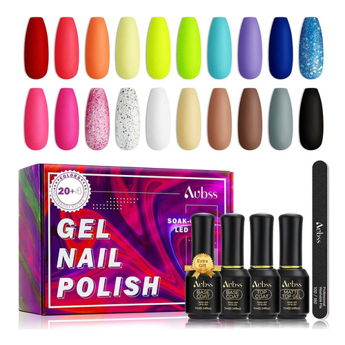 Aubss Kit De Esmalte De Uñas De Gel De 24 Piezas, 20 Colores