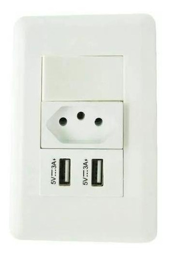 Interruptor Tomada Carregador Celular Usb Universal Duo Cor Branco