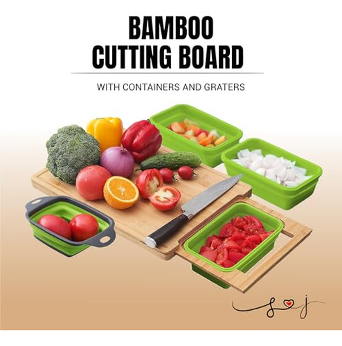Tabla De Cortar De Bambú Extensible Con Contenedores - Tabla