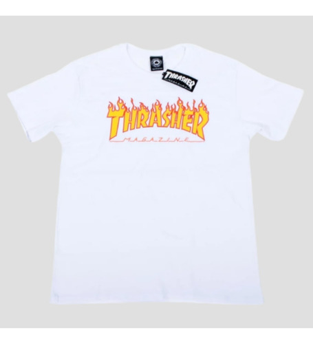 Camiseta Thrasher Flame Logo Branca Original C/ Nota Fiscal