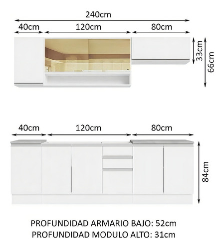 Cocina Integral Completa Modular Madesa Glamy 240cm Color Blanco 12