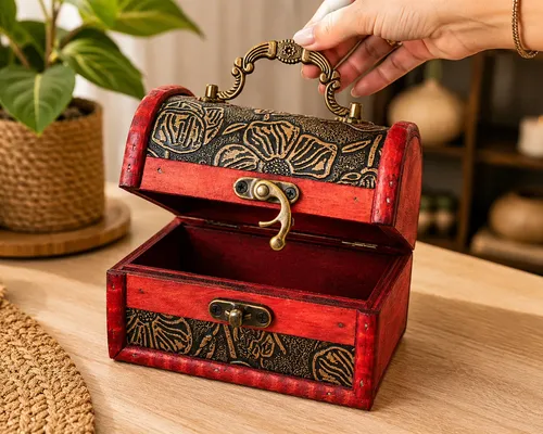 アクセサリーボックス　MK マエダ　意匠　ヴィンテージ　レトロ Bau Madeira Vintage Rústico Retrô Bijuterias Porta Jóia Trec
