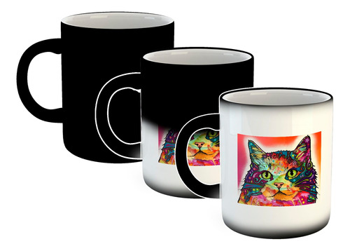 Taza Magica Gato Dibujo Pintura Colores Art