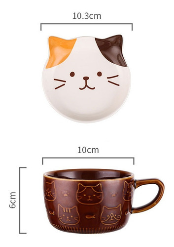 Taza De Cerámica Con Plato Y Grabado 3d Kawaii