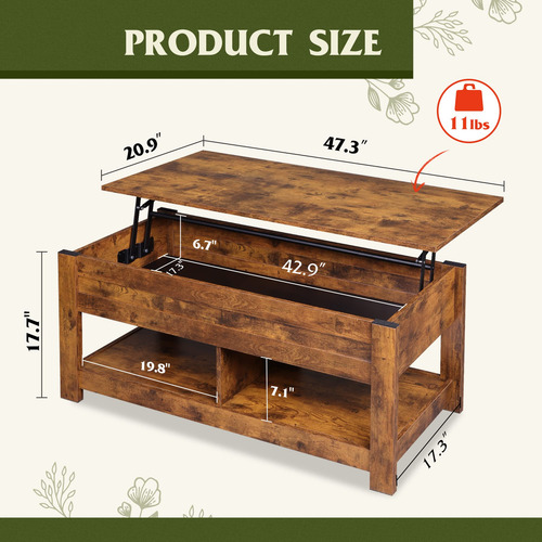 Mesa Auxiliar Elevable 120 Cm Con Compartimento Y Estantes M