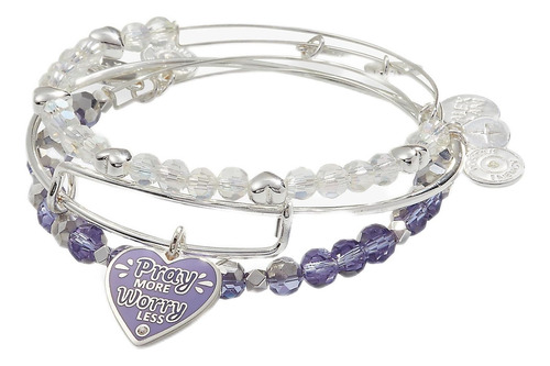 Alex Y Ani Pray More Worry Less, Juego De 3, Acabado Platead