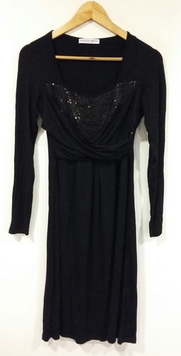 Vestido Algodón Negro Con Lentejuelas Talle M Loc
