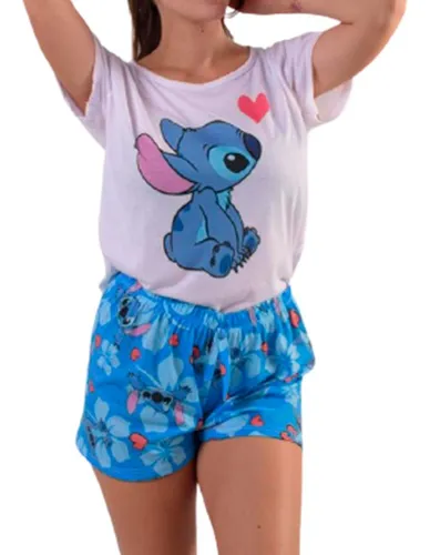 Pijama Stitch Mujer Short Y Remera