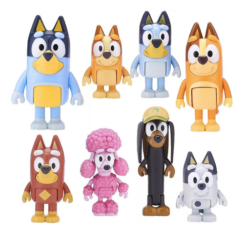 Bluey Y Su Familia Set De 8 Figuras Articuladas Bingo Amigos