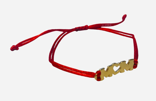 Pulsera Para Mamá Con Hilo Rojo Ajustable Dije Chapa Oro