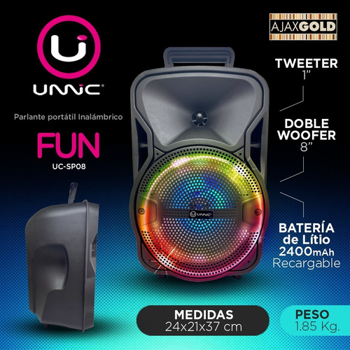 Imagen 5 de 10 de Parlante Portatil Bluetooth Karaoke Recargable Fm+ Microfono