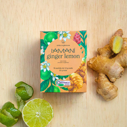 1 Chá Orgânico Ginger Lemon 15 Sachês De 1,3gr Cada Iamaní
