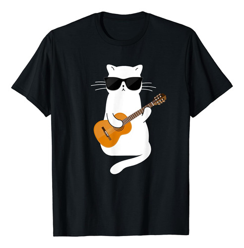 Gato Con Gafas De Sol Tocando Guitarra Guitarrista Polera