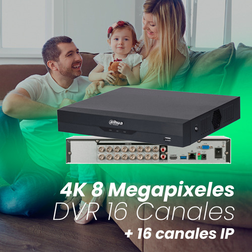 Kit Cronos Dvr Dahua Xvr5116h-4kl-p500 16 Canales 4k 8 Megapixeles Wizsense Ia +hdd 500gb H.265+ 16 Canales + 16 Ip Hasta 32 Ch Ip 2 Ch De Reconocimiento Facial Sdm Plus Xvr5116h Funciones Iot & Pos