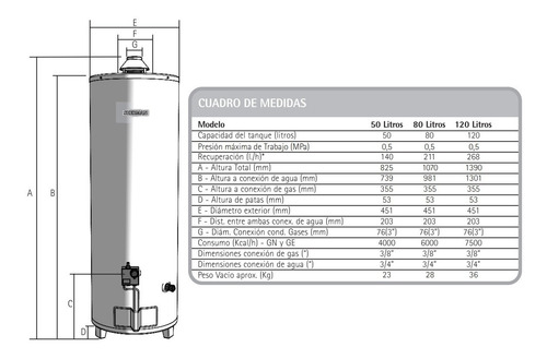 Termotanque A Gas Sherman By Rheem De Pie 80 Lts C. Superior