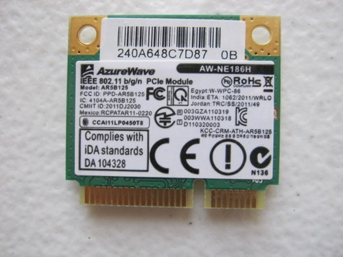 Tarjeta Wifi Azurewave Modelo Ar5b125 Laptop Lanix Neuron Al (Usado)