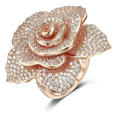 Anillo Para Mujer Flor Oro Rosa Platino Circonita Cristal An