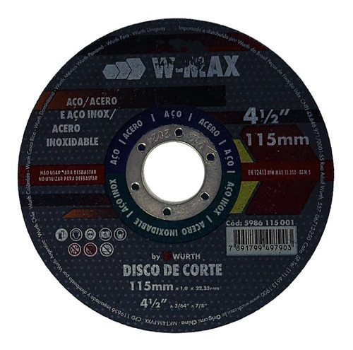 Disco De Corte Metal Wurth 4 1/2 W Max