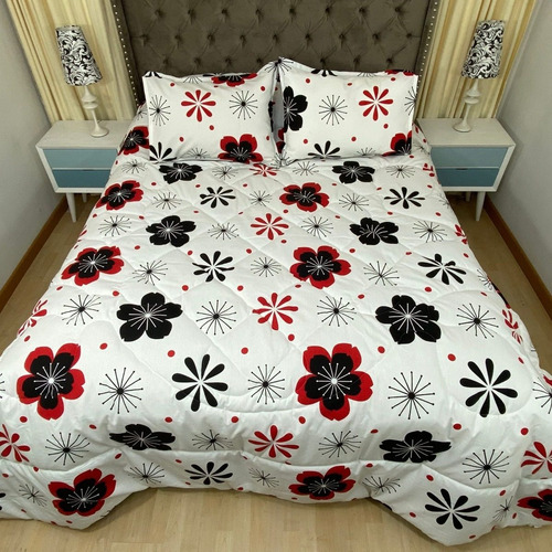 Imagen 2 de 2 de Plumón Doble Estampado Flores Blanco