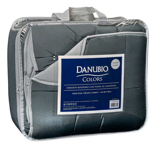 Edredon Danubio Hotelero Doble Faz Queen Size C/fundas Gris Plata Liso Doble Faz