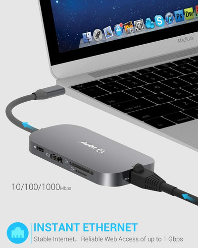 Usb C Hub, Totu 8-in-1 Type C Hub With Ethernet Port, 4k Usb