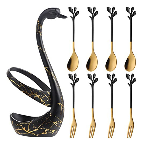 Soporte Base Ansaw Cisne Negro Con 4 Cucharillas De Café De